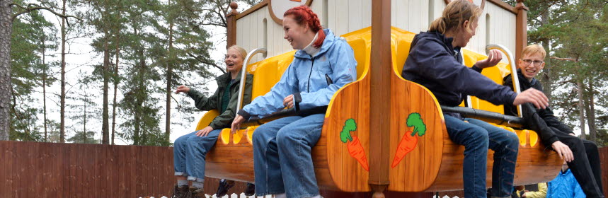 Ungdomar åker karusell på Kolmårdens djurpark