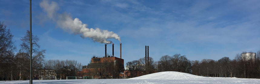 Naturbild på kraftvärmeverket KV1, vintertid. Foto. 