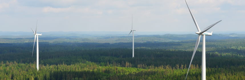 Bild över vår vindkraftpark i Fredriksdal.